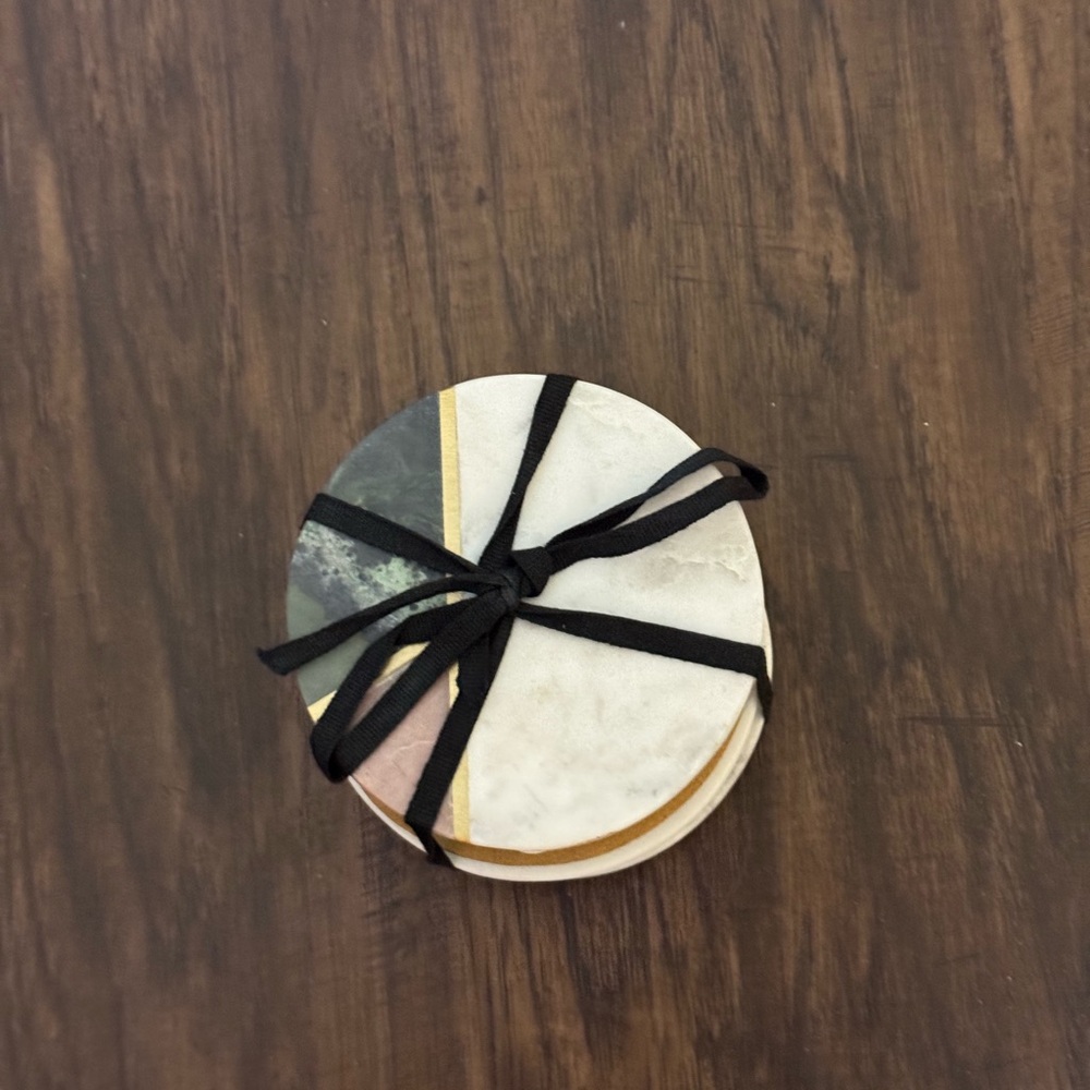 West Elm mixed Marble and brass Coaster Sets 
Set of 4